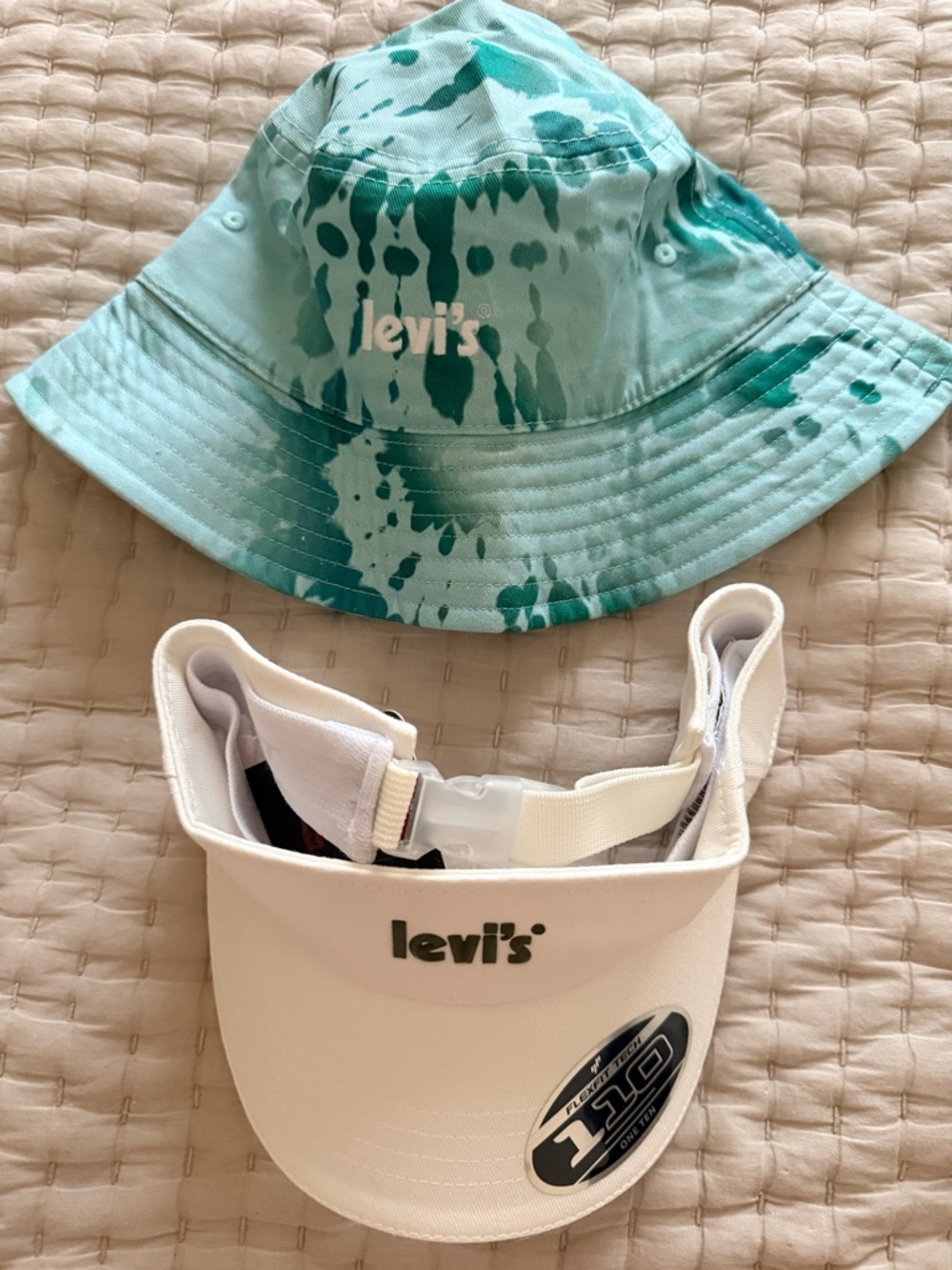 Levi’s Unisex Hat Bundle – Aqua Tie-Dye Bucket Hat + White Visor